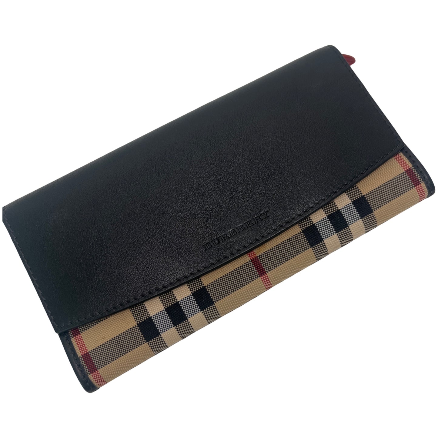 Burberry Horseferry Check Pattern Black Leather Continental Wallet