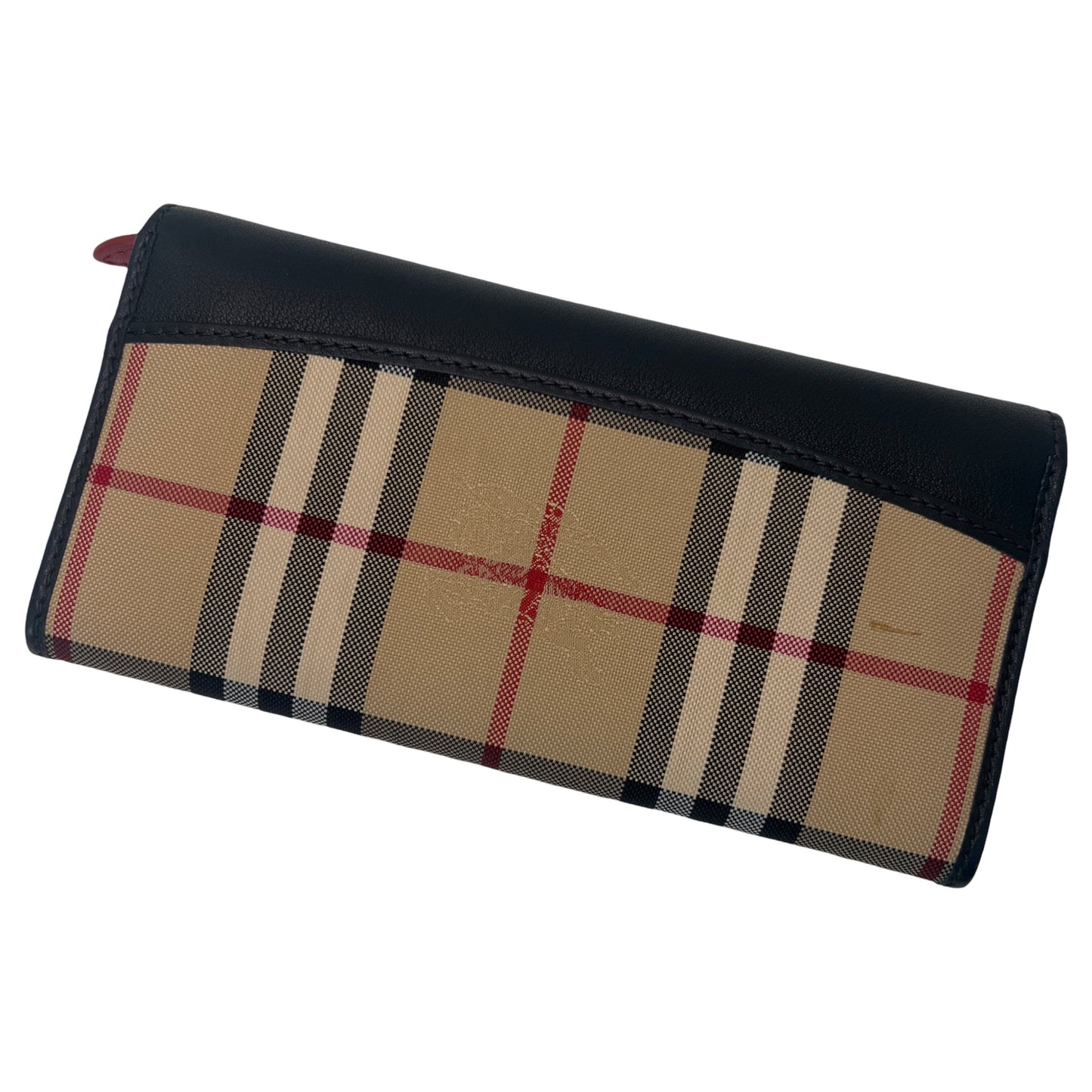 Burberry Horseferry Check Pattern Black Leather Continental Wallet