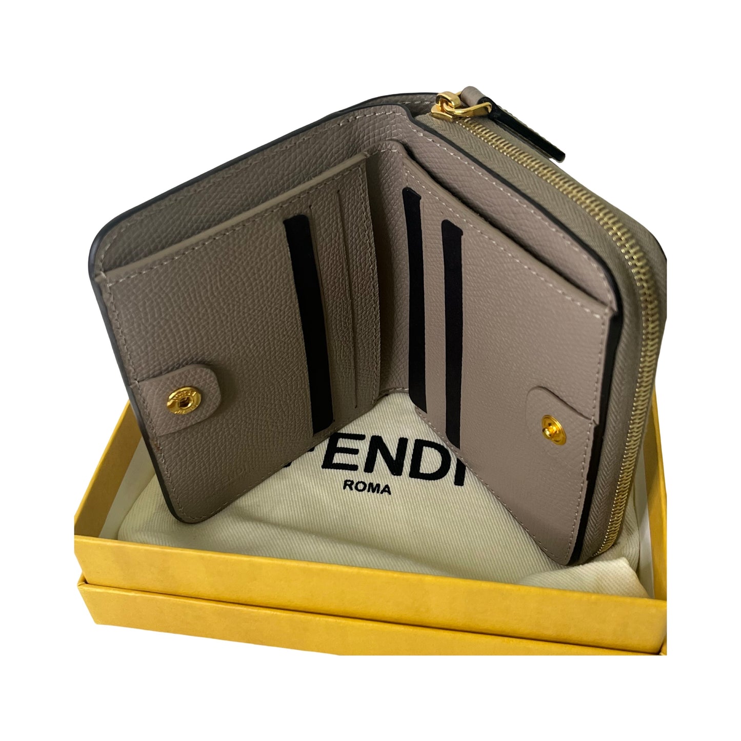 Fendi "F is for Fendi' Grey Calfskin Leather Compact Wallet