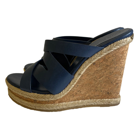 Jimmy Choo Navy Leather Platform Wedge Shoes 39 1/2