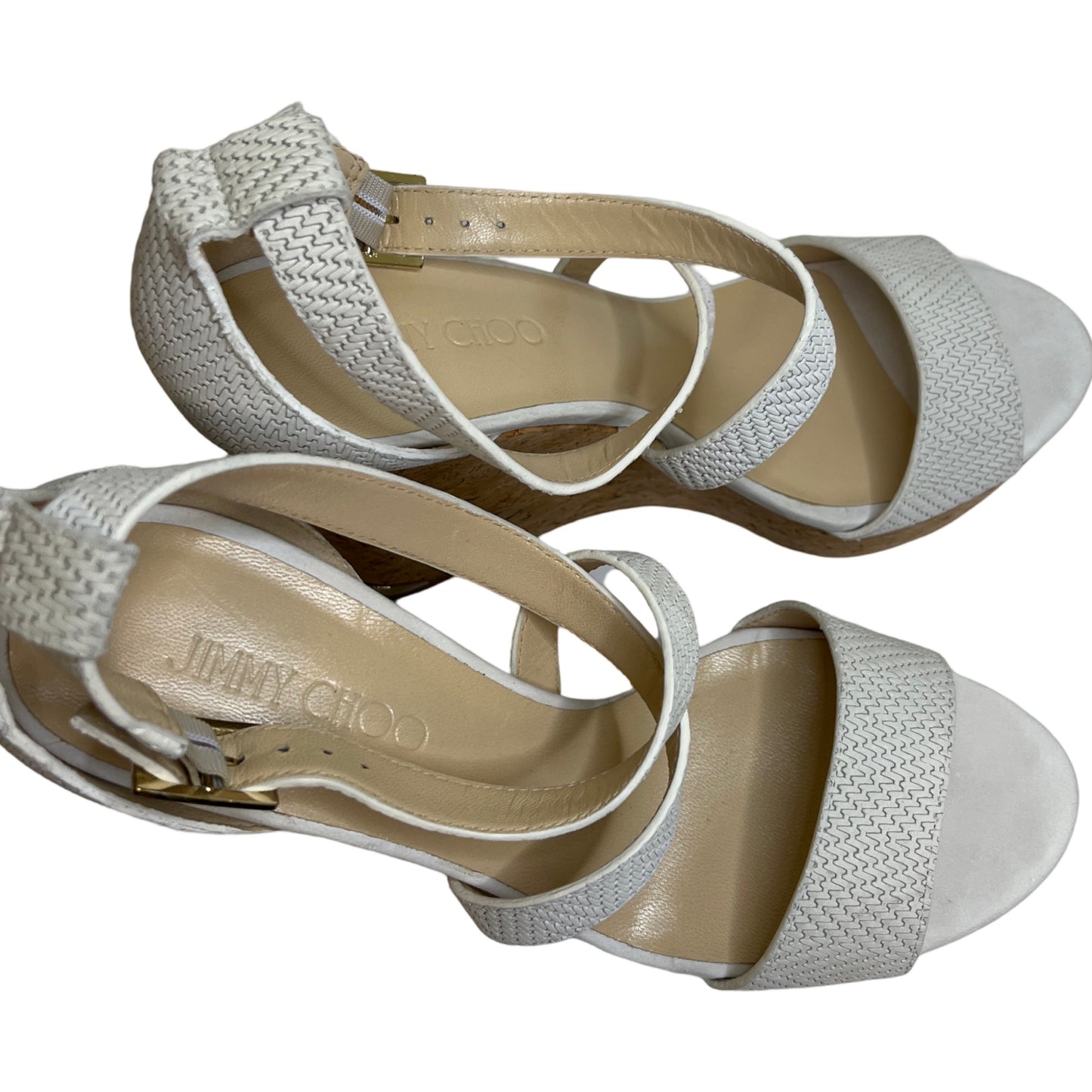 Jimmy Choo Portia White Platform Wedge Shoes 39 1/2