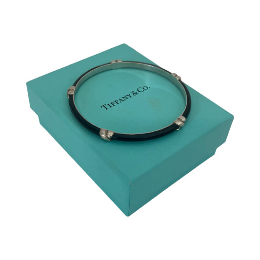 Tiffany & Co. Black Thin Enamel Signature X Bangle Bracelet