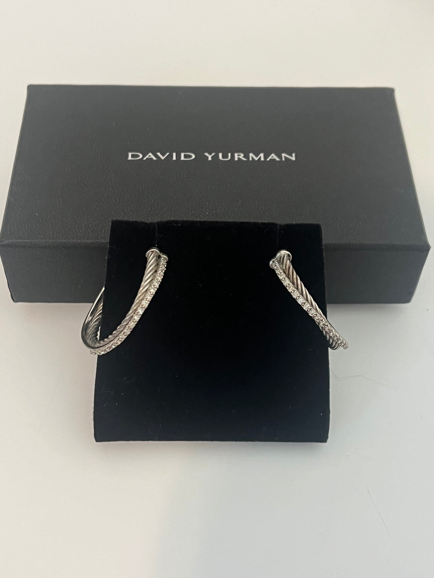 David Yurman Diamond & Silver Crossover Hoop Earrings