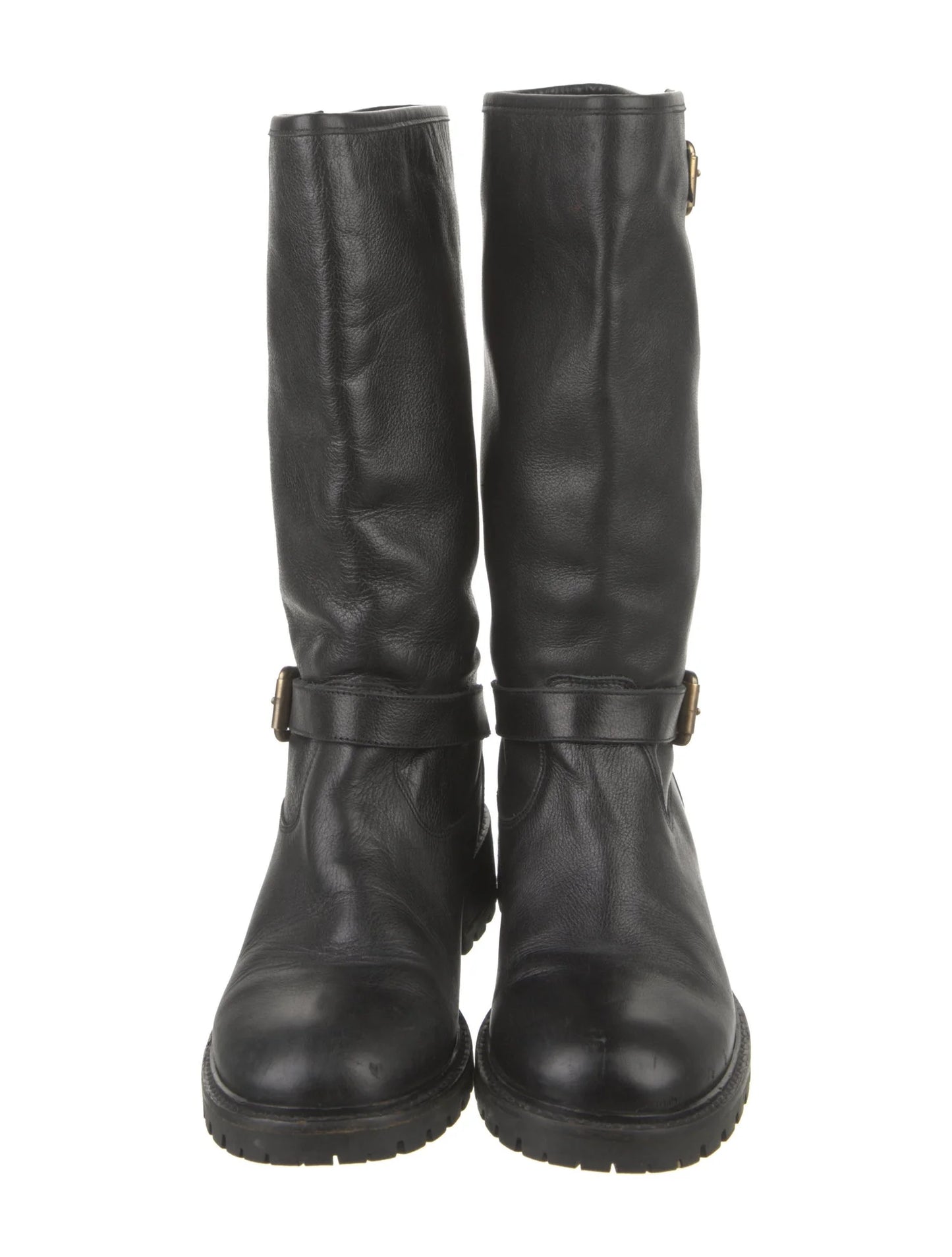 Fendi Black Leather Fur Lined Flat Biker Moto Boots Size 39 1/2