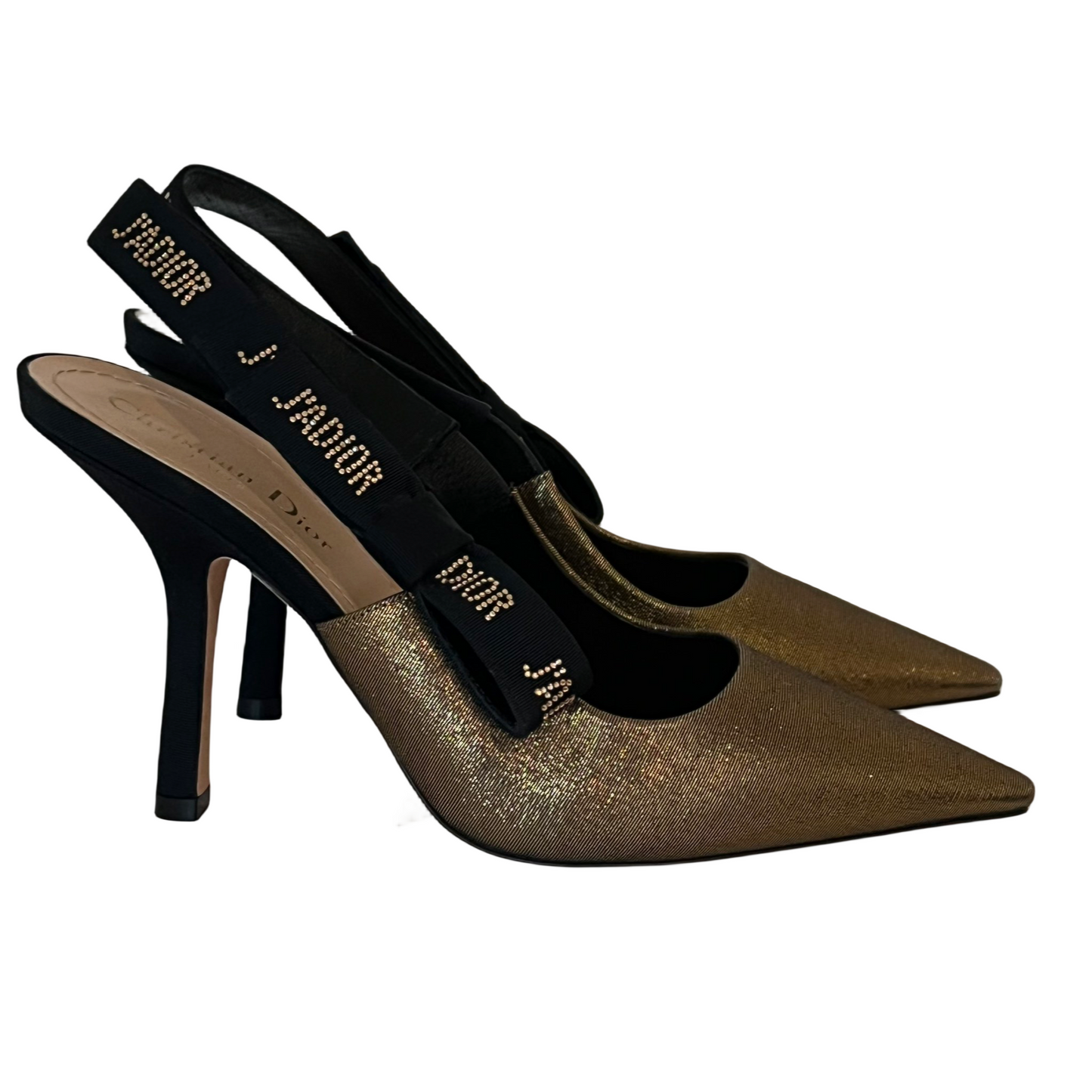 Dior Metallic Bronze J'Adior Strass Slingback Shoes Pumps 39