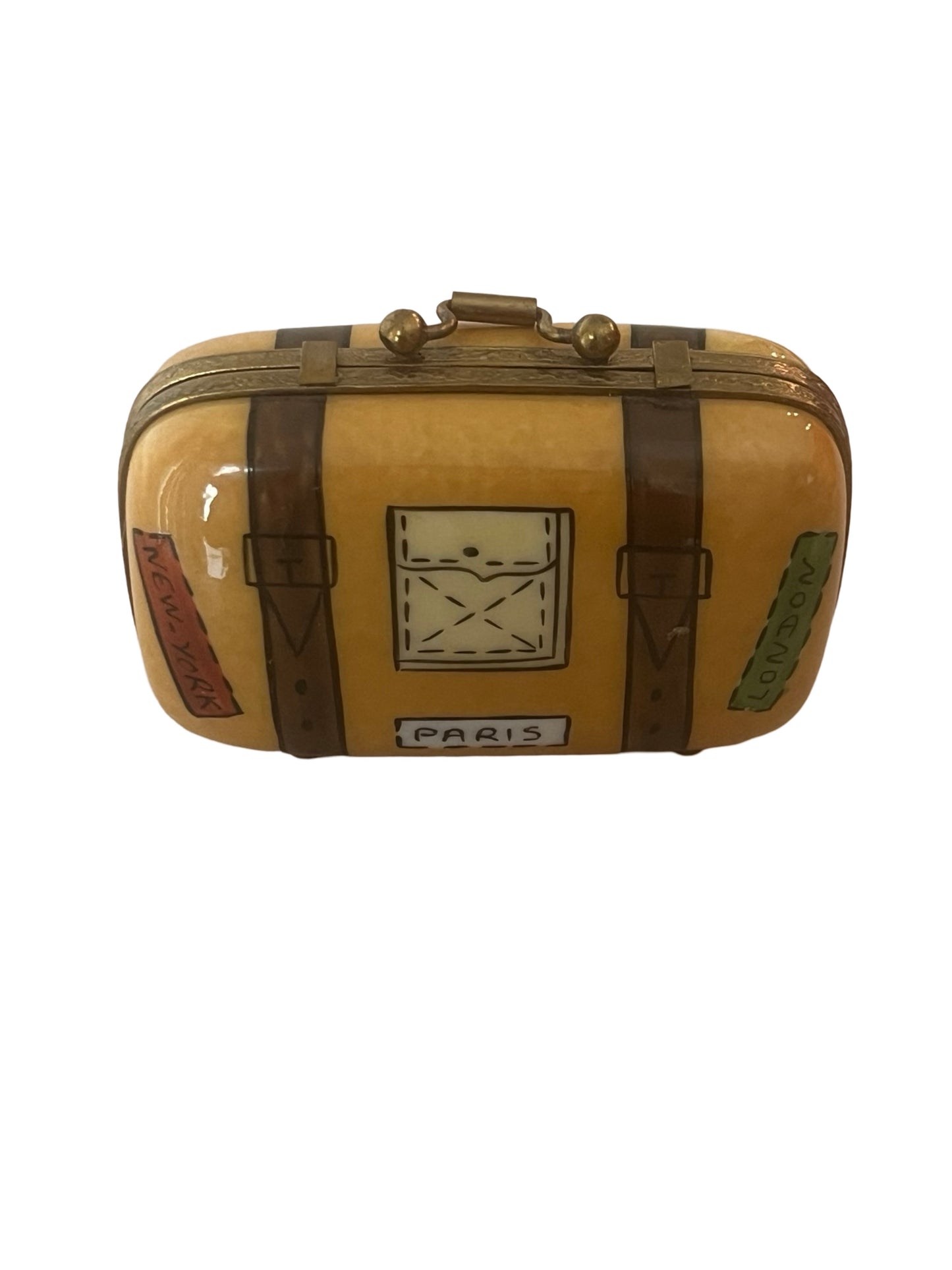 Limoges France Peint Main Limited Edition Suitcase New York & London Trinket Box