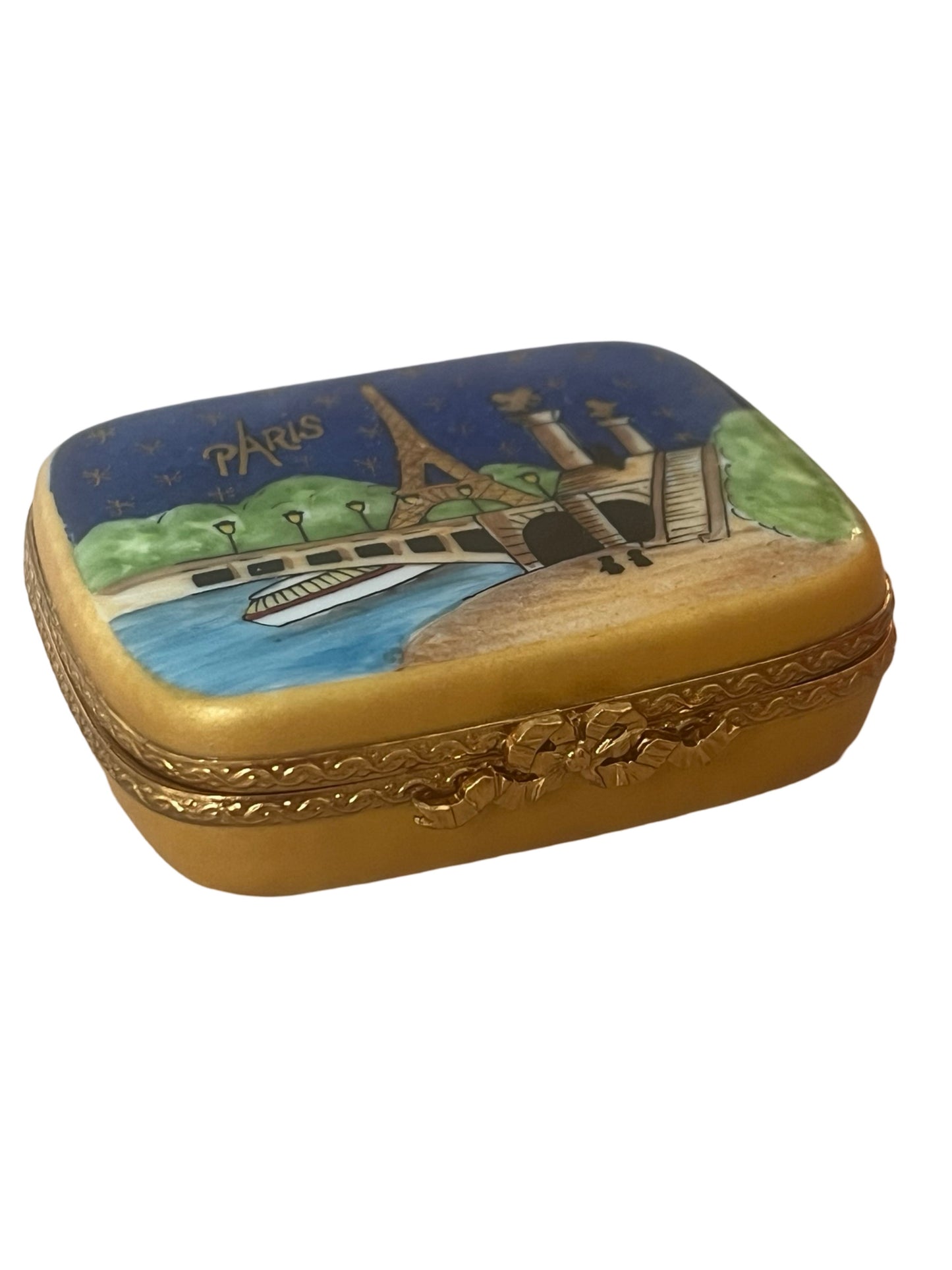 Limoges Paris France Peint Main Eiffel Tower Trinket Box